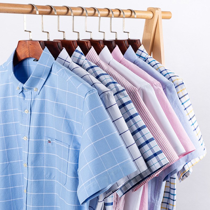 New Fashion Blue Casual Shirt England Style Stand-up Collar Polo T Shirts Plaid Long Sleeve Men's Shirts