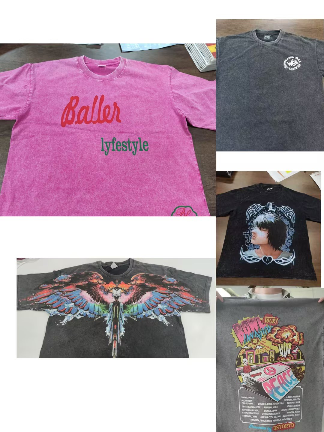 Custom logo 100% cotton graphic tee oversized loose fit drop shoulder vintage stone acid wash t shirt with DTG print for men