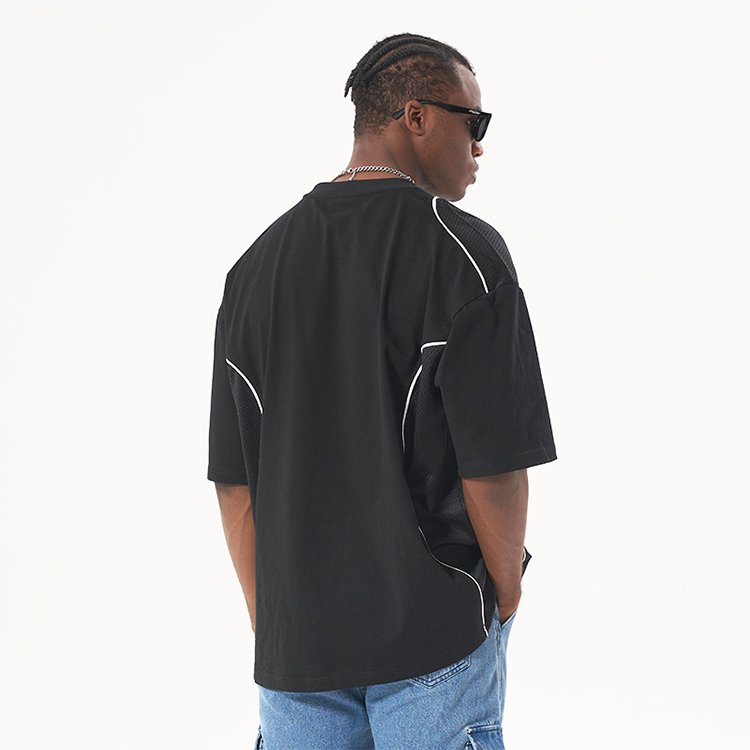 2024 new high street mesh stitching pure cotton T-shirt summer casual outer wear breathable short-sleeved men's T-shirt
