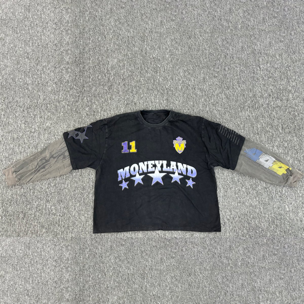 double layer long sleeve t shirt Custom heavyweight distressed cropped boxy fit oversized boxy crop Tee Drop shoulder T-shirt