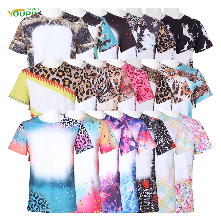 Factory Wholesale Custom Printed Men's Clothes USA Size Faux Bleached Polyester Short Sleeve Sublimation T-shirt