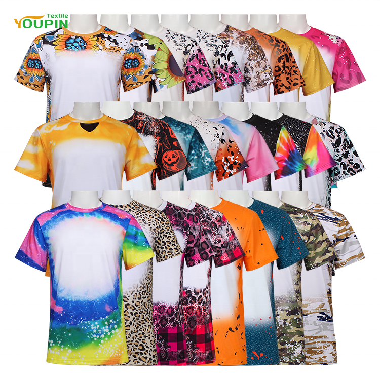 Factory Wholesale Custom Printed Men's Clothes USA Size Faux Bleached Polyester Short Sleeve Sublimation T-shirt