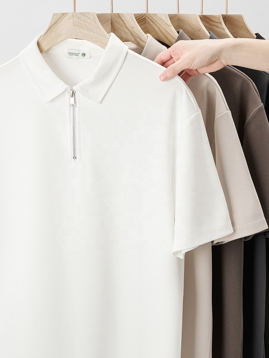 Solid Color Polo T-shirt With Zipper Custom Logo Breathable Polyester Polo Shirt