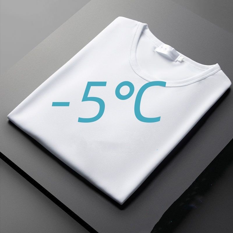 High end Ice Silk Short Sleeve T-shirt Men's Summer Mesh Breathable Round Neck Half Sleeve Fashion Solid Color Casual Luxury Top