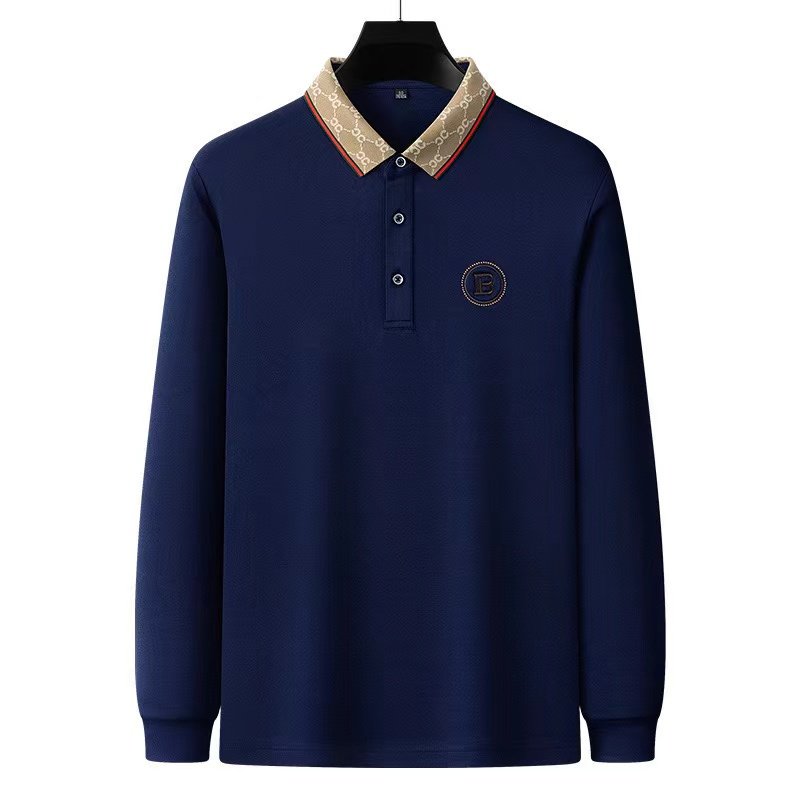 Top quality 52%Cotton 48%Spandex high quality Long Sleeve polo shirt design large size M-4XL men's t-shirts polo