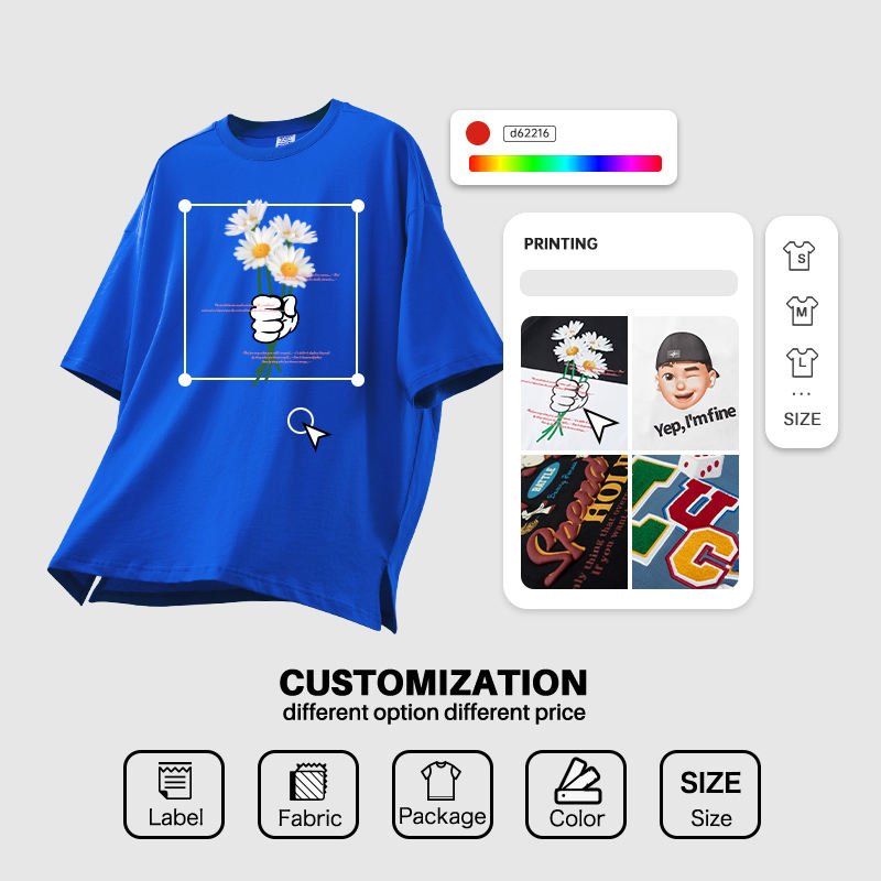 Custom 300G High Quality heavyweight oversized vintage graphic Printing Logo 100% Cotton boxy Men's T-shirts Fitted