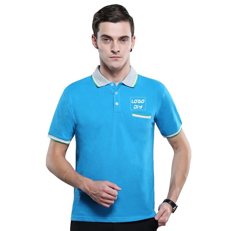 Golf clothing embroidered print custom design cotton bead pocket color lapel fit blank men's polo T-shirt