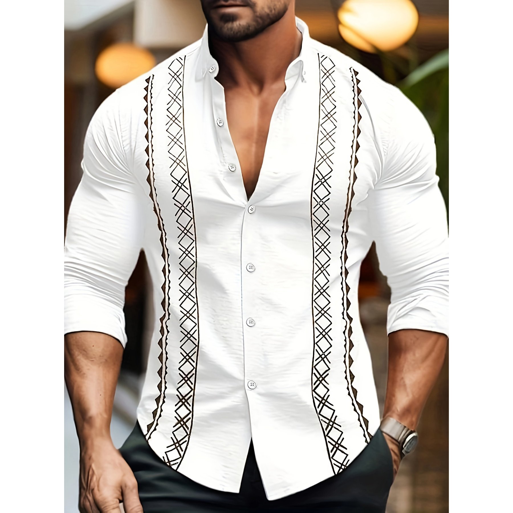 Fashion Print Men's Long Sleeve Shirt Creative Striped Casual Men's Polo Shirts Street Style Plus Size Men's Clothing