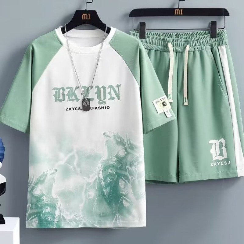 Men's Casual Set 2023 Summer New Print Short Sleeve Shorts Large Sport Two Piece Set