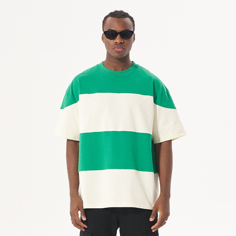 OEM Stripe Colored Casual Short Shirt Sleeved New Round Neck Pure Cotton Multi Color Men's T Shirt