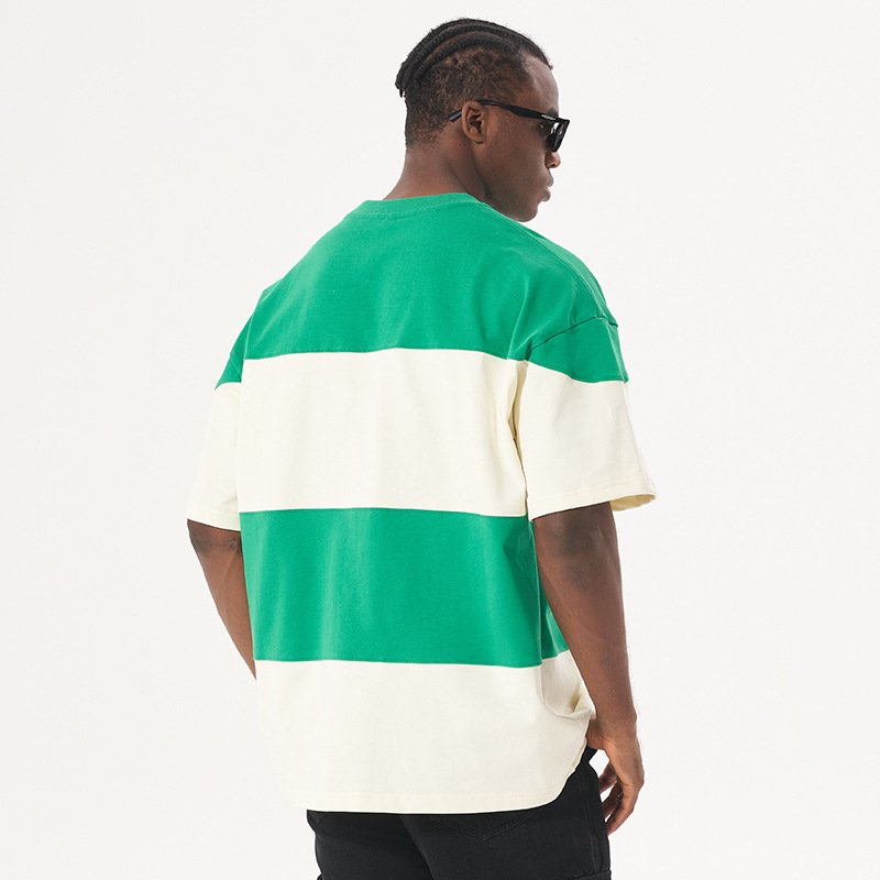 OEM Stripe Colored Casual Short Shirt Sleeved New Round Neck Pure Cotton Multi Color Men's T Shirt