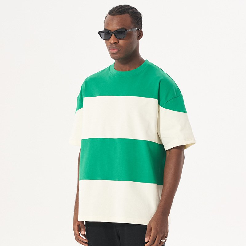 OEM Stripe Colored Casual Short Shirt Sleeved New Round Neck Pure Cotton Multi Color Men's T Shirt