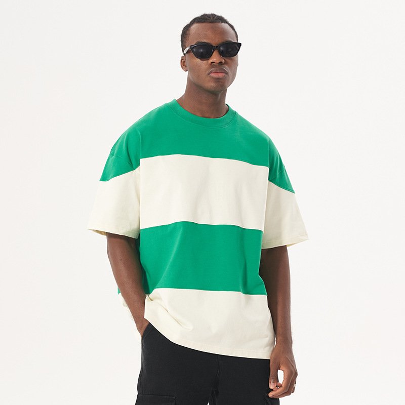 OEM Stripe Colored Casual Short Shirt Sleeved New Round Neck Pure Cotton Multi Color Men's T Shirt