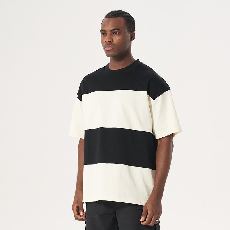 OEM Stripe Colored Casual Short Shirt Sleeved New Round Neck Pure Cotton Multi Color Men's T Shirt