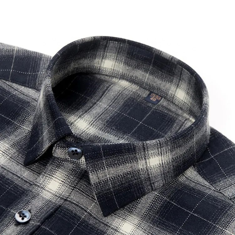 High Quality Autumn Casual Dark Plaid Pattern Flannel Nice Trending Full Long Sleeve Polyester Spandex Red Check Shirts For Mens