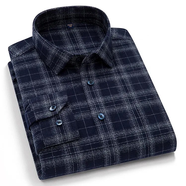 High Quality Autumn Casual Dark Plaid Pattern Flannel Nice Trending Full Long Sleeve Polyester Spandex Red Check Shirts For Mens