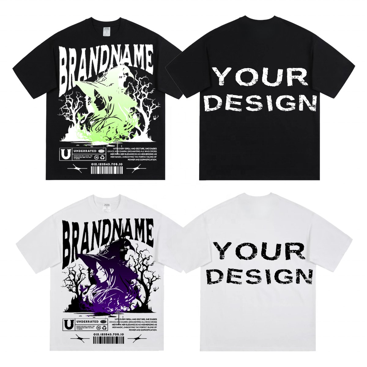 Custom Your Brand Name T-shirt High Quality 250 GSM 100%Cotton Tee Shirts Wholesale Men's Tshirt Streetwear Custom Mens T Shirt