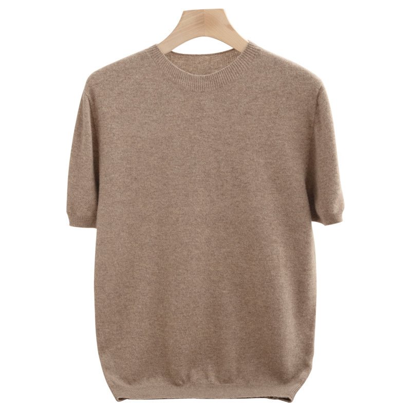 Summer Thin Knitted Short-sleeved 180gsm Sweater Men's Round Neck Short Sleeve 100 Wool Fits T-shirt