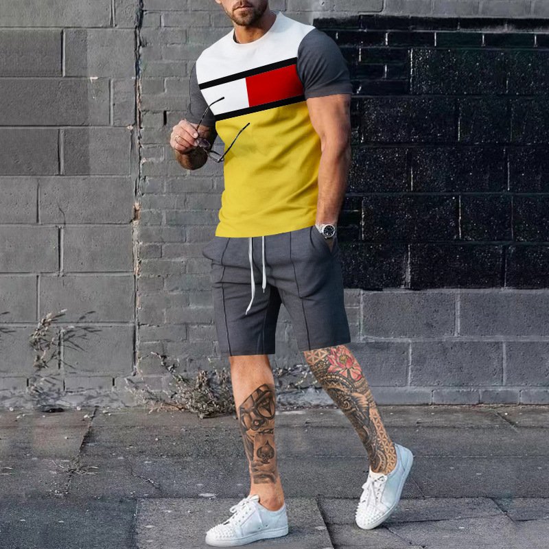 Custom Men's Casual Short Sleeve T-Shirt and Shorts Twin Set Quick Dry and Breathable Knitted Two-Piece Outfit for Sale