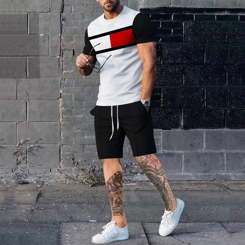 Custom Men's Casual Short Sleeve T-Shirt and Shorts Twin Set Quick Dry and Breathable Knitted Two-Piece Outfit for Sale