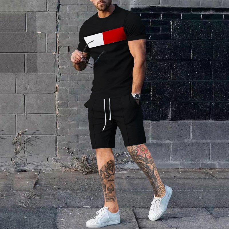 Custom Men's Casual Short Sleeve T-Shirt and Shorts Twin Set Quick Dry and Breathable Knitted Two-Piece Outfit for Sale