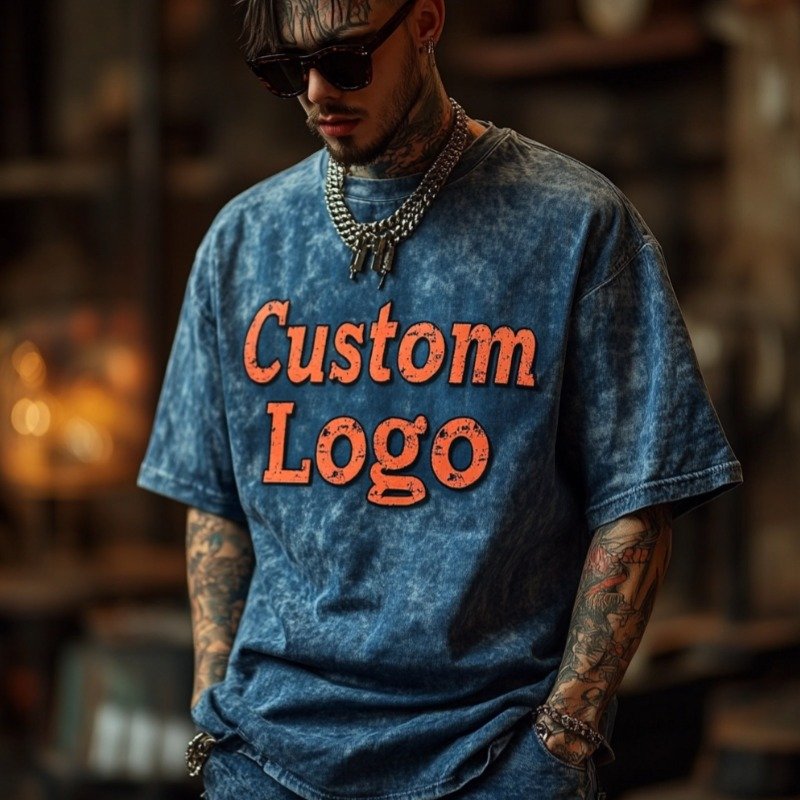2024 Custom Logo 280 gsm Vintage Acid Washed TShirt DTG screen print Heavyweight Blank 100% Cotton Oversized Tshirt For Men's