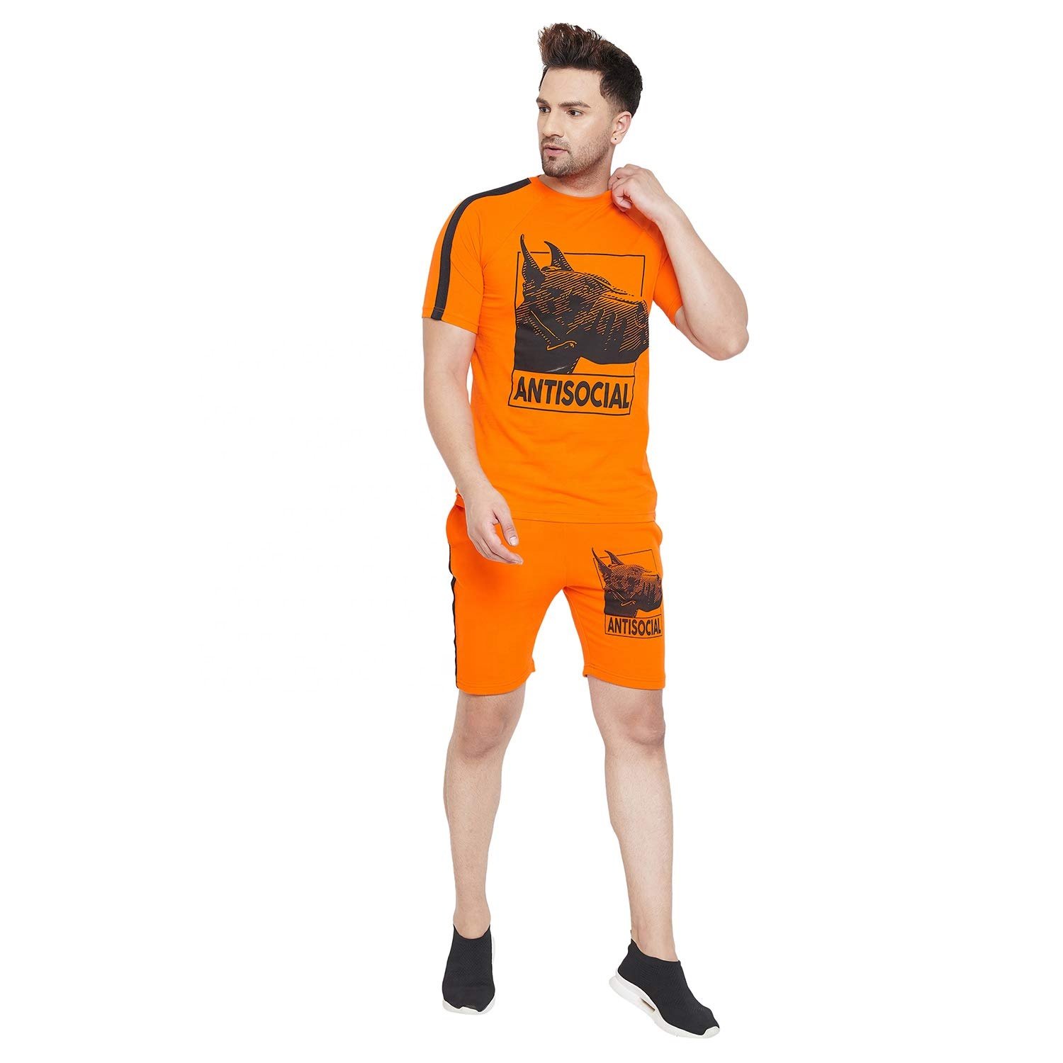 OEM service men summer Breathable, men summer t shirt and short twin set Casual Short Sleeve Shirt and Shorts Suit Set