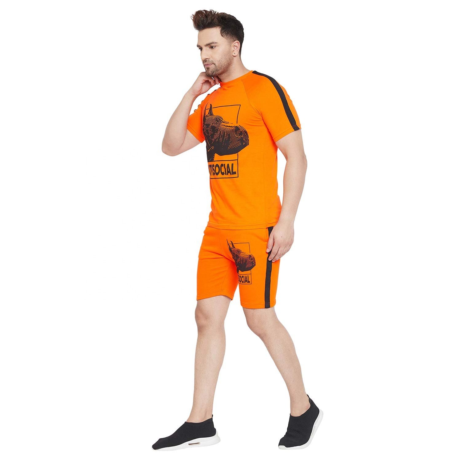 OEM service men summer Breathable, men summer t shirt and short twin set Casual Short Sleeve Shirt and Shorts Suit Set
