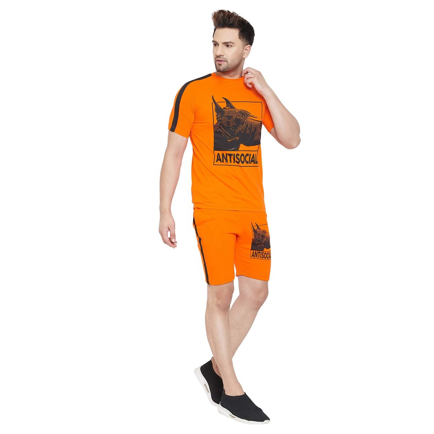 OEM service men summer Breathable, men summer t shirt and short twin set Casual Short Sleeve Shirt and Shorts Suit Set