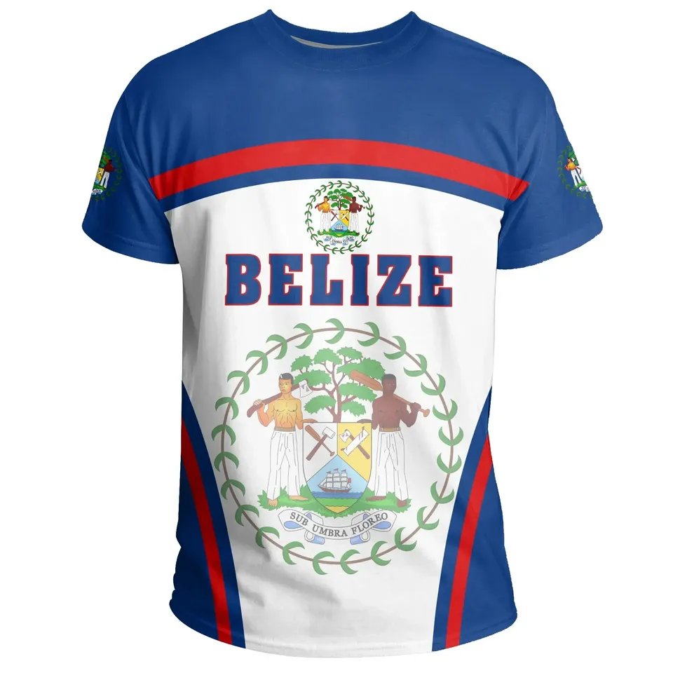 Wholesale Custom T shirts Design with Belize Flag Short Sleeve Tees Full Print Summer Polyester Crewneck Plus Size T-shirts