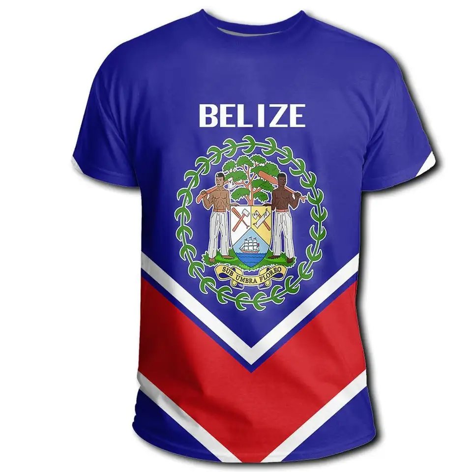 Wholesale Custom T shirts Design with Belize Flag Short Sleeve Tees Full Print Summer Polyester Crewneck Plus Size T-shirts