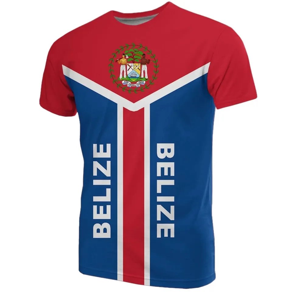 Wholesale Custom T shirts Design with Belize Flag Short Sleeve Tees Full Print Summer Polyester Crewneck Plus Size T-shirts