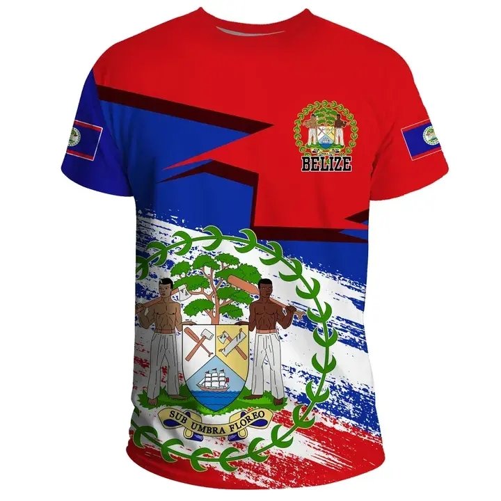 Wholesale Custom T shirts Design with Belize Flag Short Sleeve Tees Full Print Summer Polyester Crewneck Plus Size T-shirts