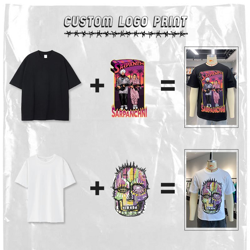 Hot Sale Round Neck T-shirts for men 100% Cotton hip hop Custom Acid Wash Men's Silk Screen Printing T-shirts