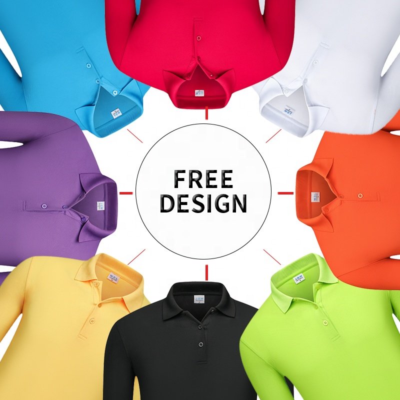 Cotton Long Sleeve Solid Color Lapel Unisex Long Sleeve Custom Embroidery T-Shirt Solid Color Men's Polo Shirt