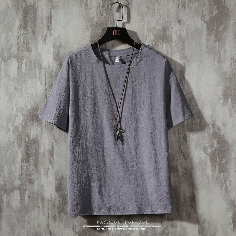 Custom Logo High Quality Men's Short-sleeved Shirt Men Casual Cotton Linen Shirt Solid Color Graphic Half-sleeved Blank Shirts