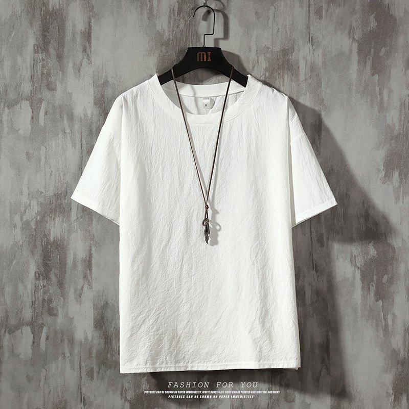 Custom Logo High Quality Men's Short-sleeved Shirt Men Casual Cotton Linen Shirt Solid Color Graphic Half-sleeved Blank Shirts