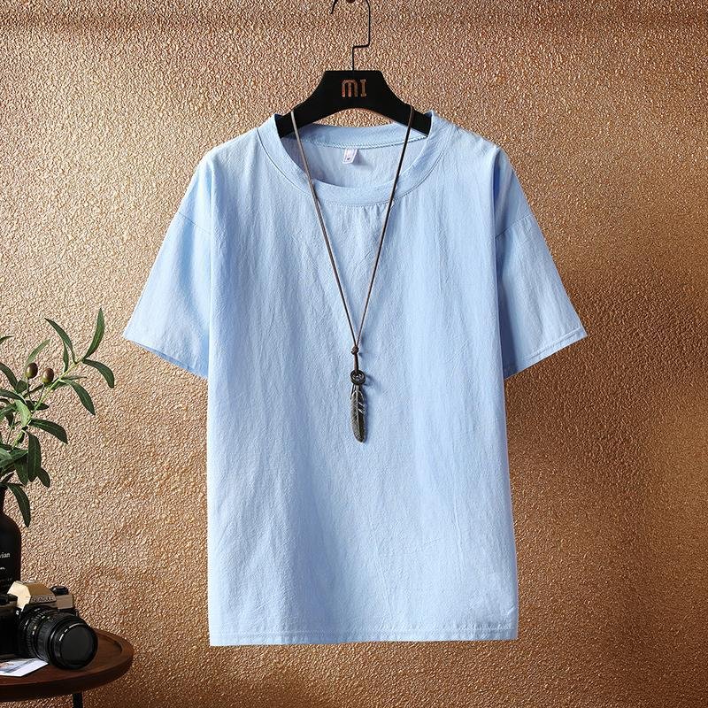 Custom Logo High Quality Men's Short-sleeved Shirt Men Casual Cotton Linen Shirt Solid Color Graphic Half-sleeved Blank Shirts