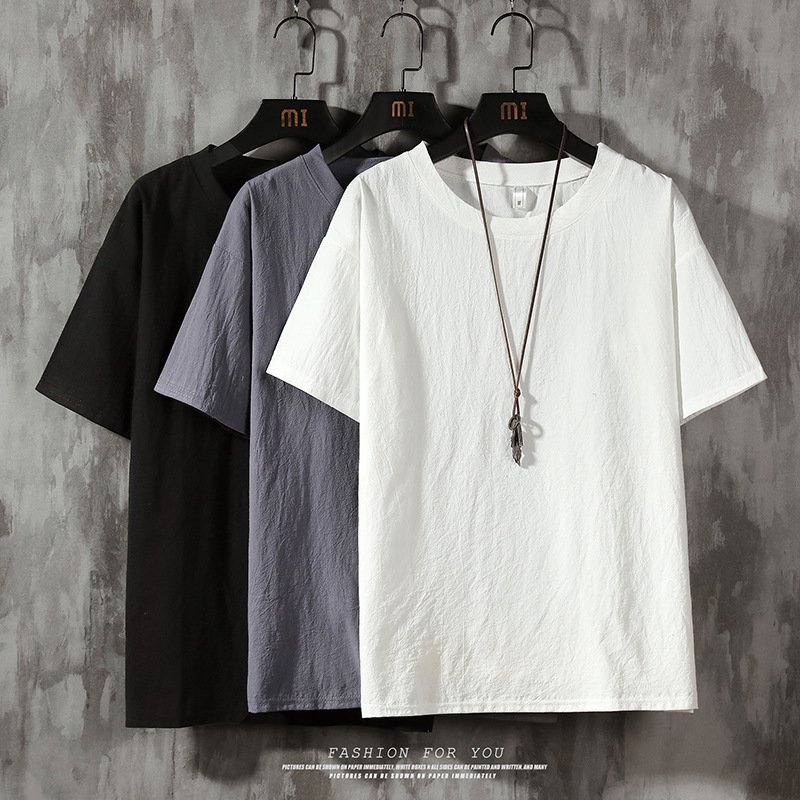 Custom Logo High Quality Men's Short-sleeved Shirt Men Casual Cotton Linen Shirt Solid Color Graphic Half-sleeved Blank Shirts