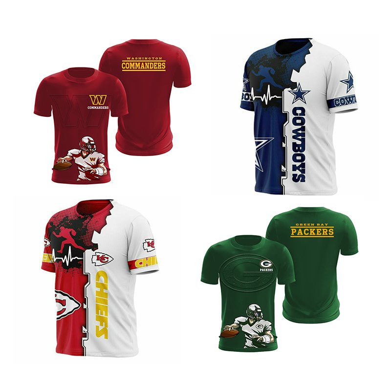 2024 New American Football Team Full Print US Size T shirt and Short Summer Football Custom 3D Digital Printed Men's shirts
