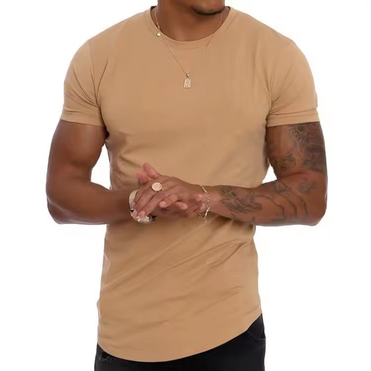 Street men's slim long sleeve T-shirt top OEM long rope bend bottom T-shirt Light weight elastic fitness shirt
