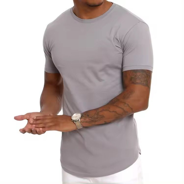 Street men's slim long sleeve T-shirt top OEM long rope bend bottom T-shirt Light weight elastic fitness shirt