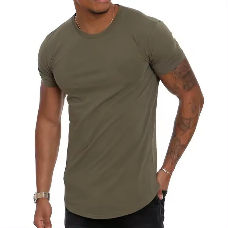 Street men's slim long sleeve T-shirt top OEM long rope bend bottom T-shirt Light weight elastic fitness shirt