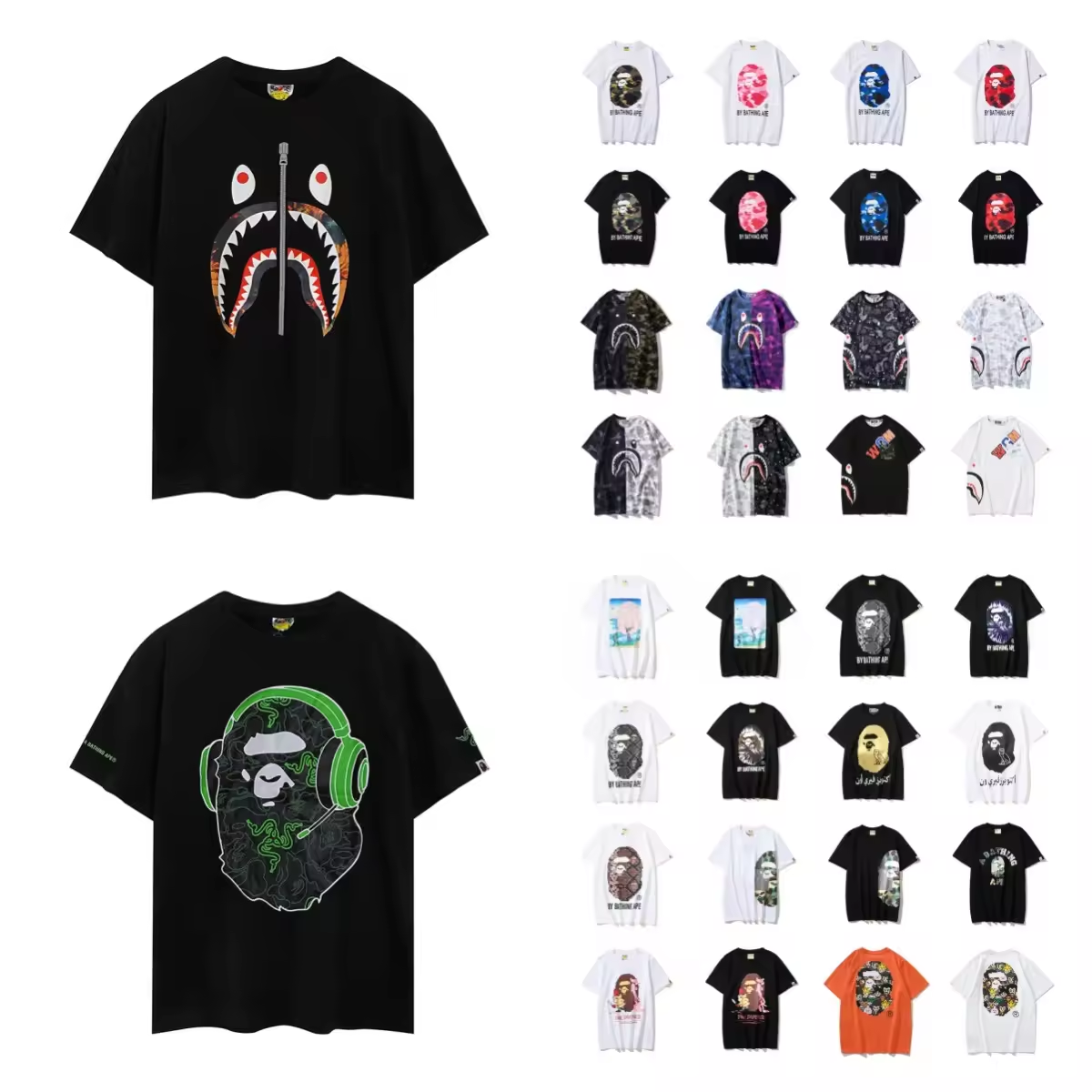 High Quality Bapees Designer Brand Men's Casual T-shirt Shark Printed Loose Trendy Short-sleeve 3D Pattern Sports Casual Use