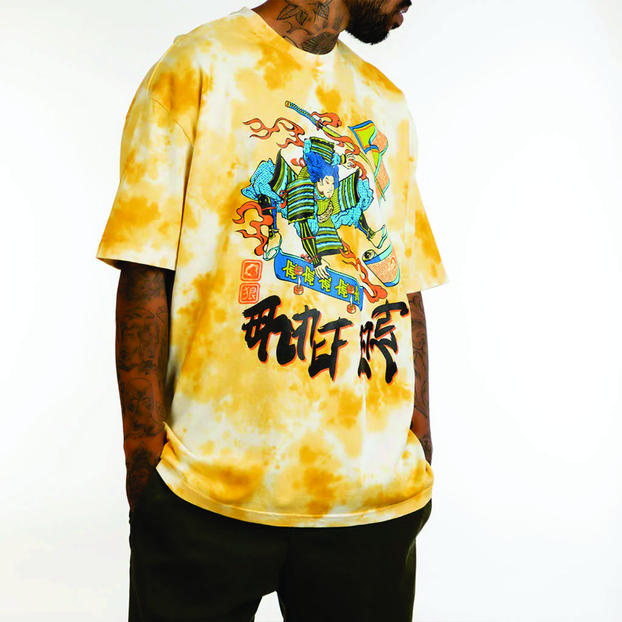 Wholesale Urban Trend: Brand New Tie Dye Yellow Hip Hop Custom Logo Oversized Acid Wash T-shirt - Vintage Washed Style