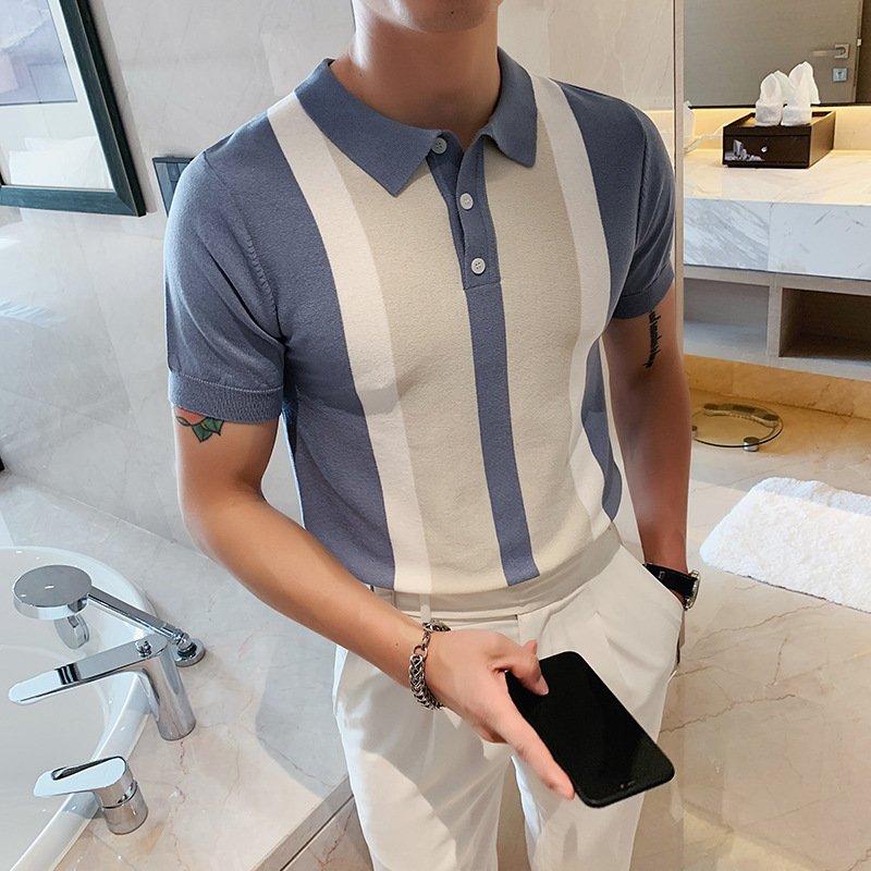 New personality color match men's short sleeve knitted POLO shirt men's casual fashion handsome short sleeve T-shirt men