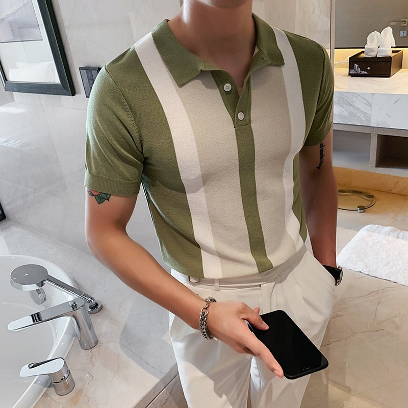 New personality color match men's short sleeve knitted POLO shirt men's casual fashion handsome short sleeve T-shirt men