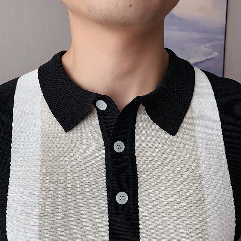 New personality color match men's short sleeve knitted POLO shirt men's casual fashion handsome short sleeve T-shirt men