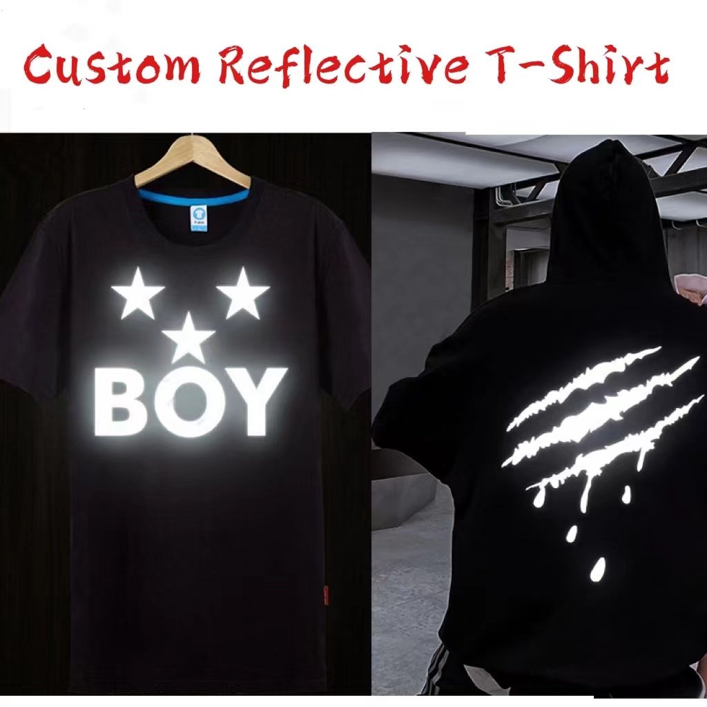 Hot Sales cotton short sleeve Luminous Reflection tshirts customized reflective printing men's T-shirts in the dark