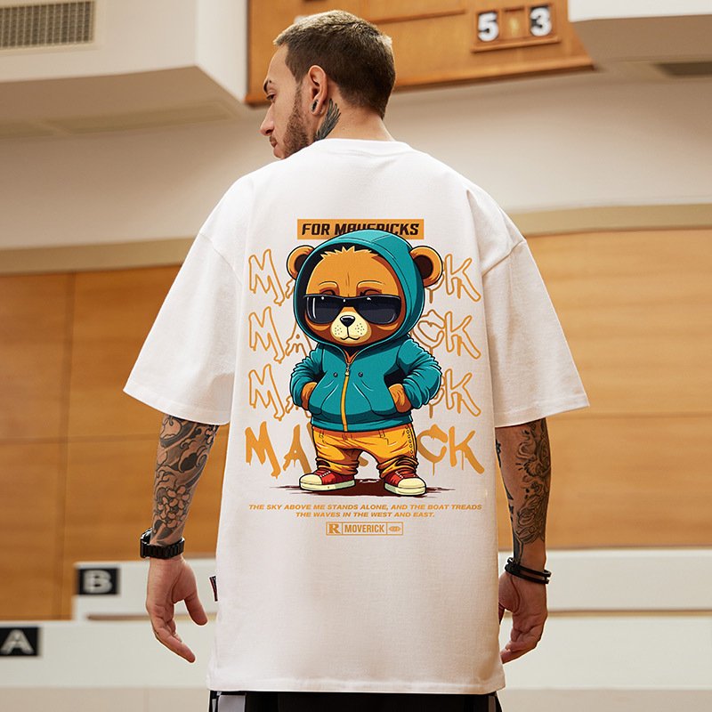 JX M-8XL Oversized Tshirts Cartoon Anime Trendy Bear Printed Men's T-Shirt Oversized Sports Short Sleeve T-shirt